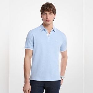 Michael Kors Greenwich Heathered Button Polo Shirt Blue. Size Large.